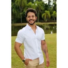 Camisa social e casual Masculina Elegante Slim Fit Manga Curta Branca