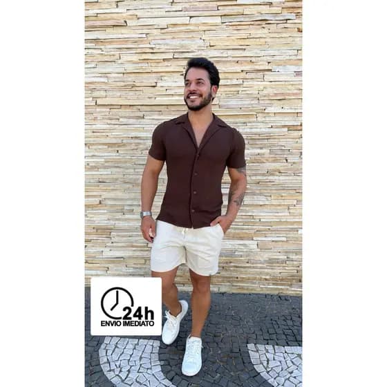Camisa Texturizada Elegante Masculina Marrom Café Original M Artt