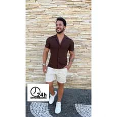 Camisa Texturizada Elegante Masculina Marrom Café Original M Artt