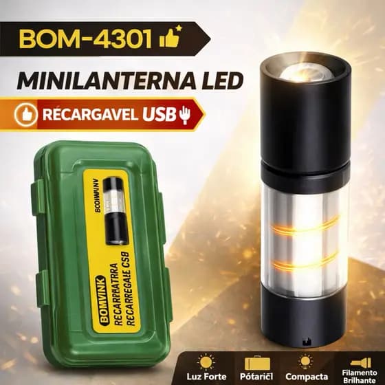 Mini Lanterna LED Recarregável USB Luz Forte Portátil Compacta Alta Potência