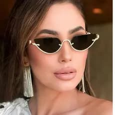 Óculos de sol feminino meia armação de metal dourado gatinho elegante luxo 2026