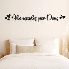 Placa Decorativa Parede Abençoados por Deus + 6 Mini Corações MDF Quarto Sala Casa Decoração Bíblica