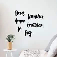 Kit 6 Apliques Palavras Deus Paz Fé Amor Gratidão Família frases Mdf Decoração Quarto Sala