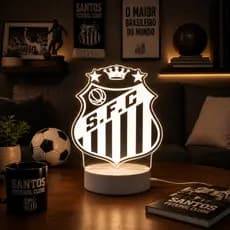 Luminária Abajour LED Santos Futebol Clube Decorativa Acrílico