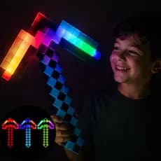 Picareta Infantil Pixel LED Com Som Brinquedo Luz Colorida Manicraft