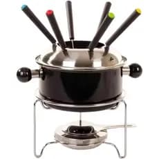 Conjunto Fondue Aço Inox Kit 10 Peças Chocolate Queijo Carne Jantar Romântico (Preto)