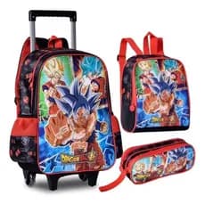 Kit Mochila Goku Dragon Ball Super + Estojo + Lancheira