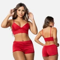 Pijama Feminino Baby Dool Microfibra Sued Short Dool