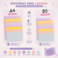 Kit 8 Divisórias A4/B5 para Caderno de Disco Escolar Universitário ZIPZAP