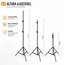 Suporte Tripé Ajustável 2,1m para Ring Light Softbox Live Maquiagem Fotografia Profissional