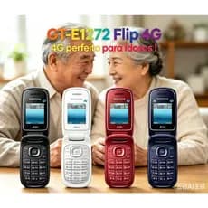 Sansvng-E1272 é um celular flip. Uma opção prática de reserva, ideal para idosos.