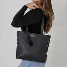 Bolsa Feminina Shopper Sacola Grande Com Detalhes Dourado