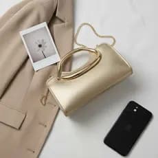 Bolsa de Mão Feminina Clutch Luxo Alça Metálica Moderna