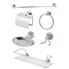 Kit Banheiro 6 Peças Stander Cromado Vidro 6mm Acessórios Luxo