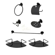Kit Stander 05 Peças Para Banheiro + 02 Porta Shampoo Canto Preto