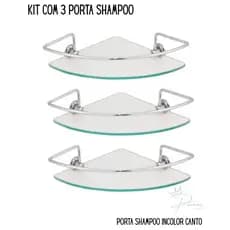 Kit 03 Porta Shampoo Suporte De Banheiro Canto Incolor Organizador De Box