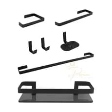 Kit De Acessório Preto Para Banheiro Quadrado Completo
