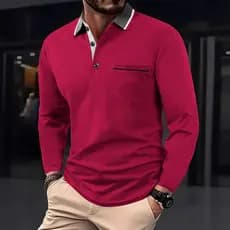 Camisa polo masculina moda lapela roupas de golfe camisa polo esportiva masculina de manga comprida