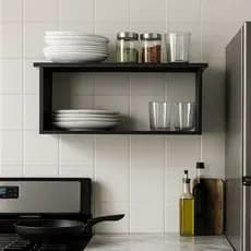 Organizador Flutuante Parede 1 Porta Basculante Preto Cozinha Área Serviço Nicho MDP Compacto