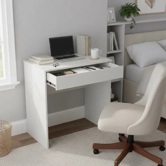 Mesa Escrivaninha Penteadeira 70cm Com Gaveta Gamer Quarto Sala Home Office Branco MDF Ergonômica