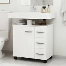Organizador Gabinete Sob Pia 3 Gavetas Rodízios Banheiro Lavabo 60cm Portátil Branco MDF Balcão
