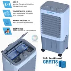 Climatizador de Ar Frio Portátil 16 Litros Umidificador Evaporativo Ventisol CLIN 130W Branco /Cinza