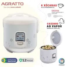 Panela de Arroz Elétrica Agratto Riso 6X 400W 110v ou 220v + Bandeja de Legumes e  Cuba Antiaderente
