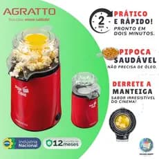 Pipoqueira Elétrica Agratto Pop Cine 1200W: Pipoca crocante, saudável e sem óleo em poucos minutos !