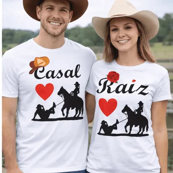 Kit 2 Camisetas Casal Raiz Country Sertanejo Manga Curta 100% Algodão Premium