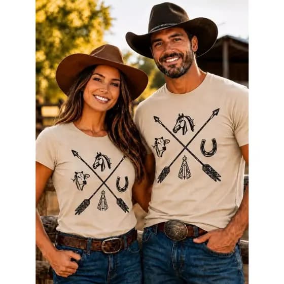 Kit Camiseta Casal Rústica Country Presente Dia dos Namorados Camisa Personalizada 100% algodão