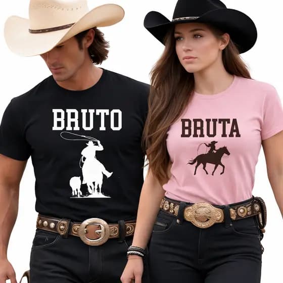 Camiseta Casal Country Bruto e Bruta Western Cowboy Cowgirl Agro Festa De Peao Rodeio