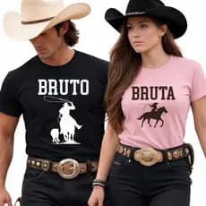 Camiseta Casal Country Bruto e Bruta Western Cowboy Cowgirl Agro Festa De Peao Rodeio