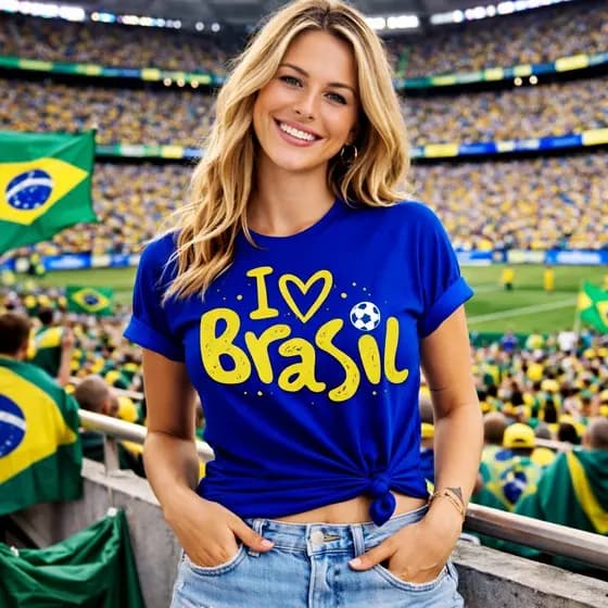Camiseta Feminina I Love Brasil Torcida Hexa Confortável 100% Algodão