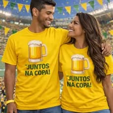 Camiseta Brasil Copa do Mundo Kit Casal Conjunto Namorados 100% Algodão Confortável Várias Cores