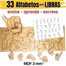 33 Alfabetos em libras MDF 3mm com encarte - ensino - aprendizagem - inclusão - material pedágio