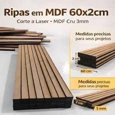 Ripas em MDF 60x2cm Corte a Laser | MDF Cru 3mm | Kit 50 ou 100 Unidades | Artesanato e Educação