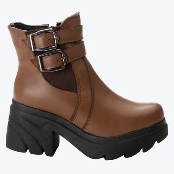 Bota Coturno Chelsea Feminina Couro Legítimo Fivela Inverno