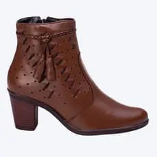Bota Feminina em Couro Legítimo com Salto Médio de 8 cm, Estilo Botina Country, Confortável Festa