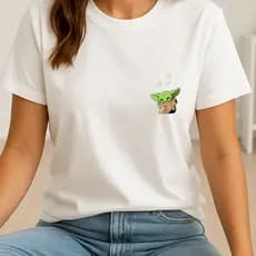 Camiseta T-shirt Feminina Baby Yoda Preta Estampa Fofa Camisa Algodão Academia Treino Fitness Gym