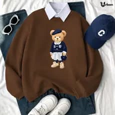 Moletom Feminino Gola Redonda Blusa de Frio Estampado Urso Moda Inverno Estilo Tumblr Casual Básico