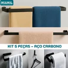 Kit acessórios de banheiro com Toalheiro Duplo - 5 peças- Aço Resistente e Pintura Anti Risco