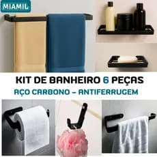 Kit de acessórios para Banheiro 6 peças com Porta Toalha Duplo
