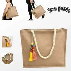 Bolsa Praia Com Grande Pallha Sintética Juta Sacola Moda Verão Feminina Ombro