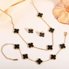 Conjunto de 3 peças Trevo de Quatro Folhas da Sorte em aço inoxidável