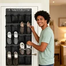 Organizador de sapatos pendurável para porta com 20 compartimentos, tecido espesso bordas reforçadas