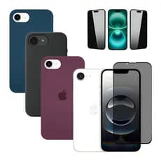 kit capinha capa de silicone case aveludada proteção premium para iphone 16E + película privacidade