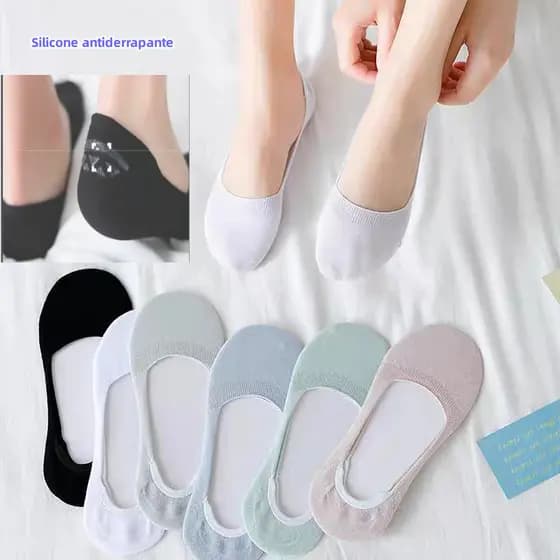 3/6/12 pares de meias femininas de algodão invisíveis antiderrapantes de silicone tamanho 35-40