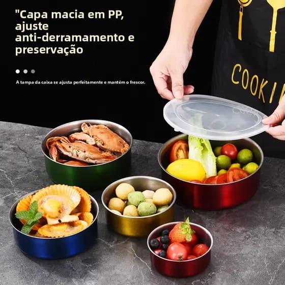 Conjunto De Recipientes Herméticos De Aço Inoxidável De 5 Peças Com Tampas Macias PP Transparentes