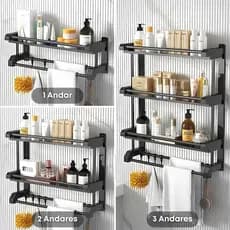 Prateleira multifuncional montada na parede, aço inoxidável, Rack de armazenamento de 3 camadas, adequado para paredes d