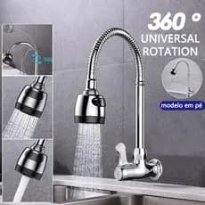 Torneira Gourmet Inox cozinha parede Chuveirinho para 360°pia de cozinha flexível Com 2 modos de pulverização de água